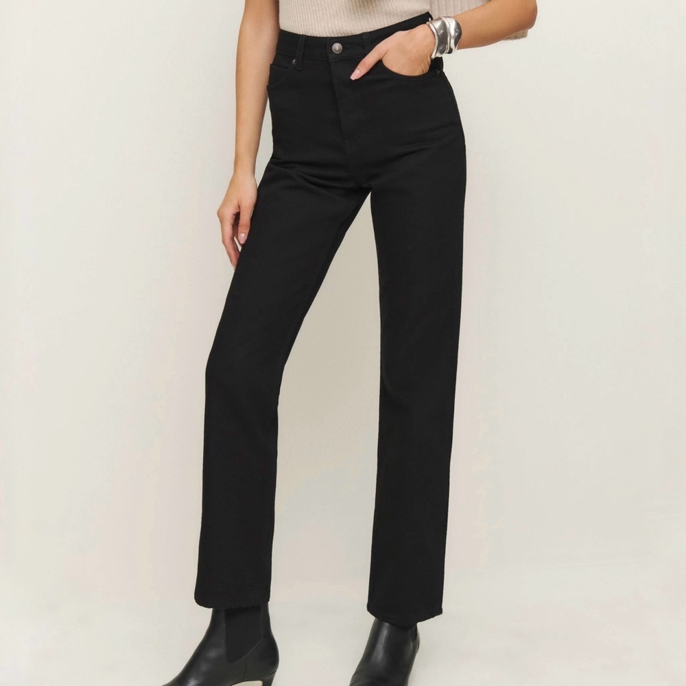 reformation cynthia high rise straight jeans 26 in washed black